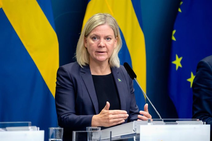 Archivo - Arquivo - ESTOCOLMO, 4 de setembro de 2022  -- A primeira-ministra sueca, Magdalena Andersson, participa de uma coletiva de imprensa em Estocolmo, na Suécia, em 3 de setembro de 2022. O governo sueco se comprometeu, no sábado, a oferecer garanti