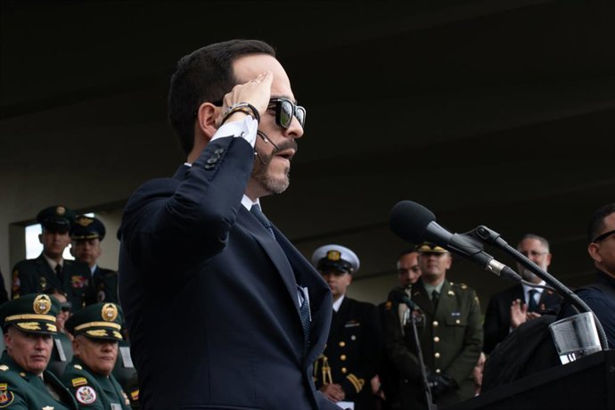 26 de agosto de 2026, Bogotá, Distrito de Bogotá, Colômbia: O presidente colombiano Abelardo De La Espriella participa de um evento para anunciar os novos chefes militares de seu governo na Academia Militar de Cadetes José María Córdova, em Bogotá, Colômb