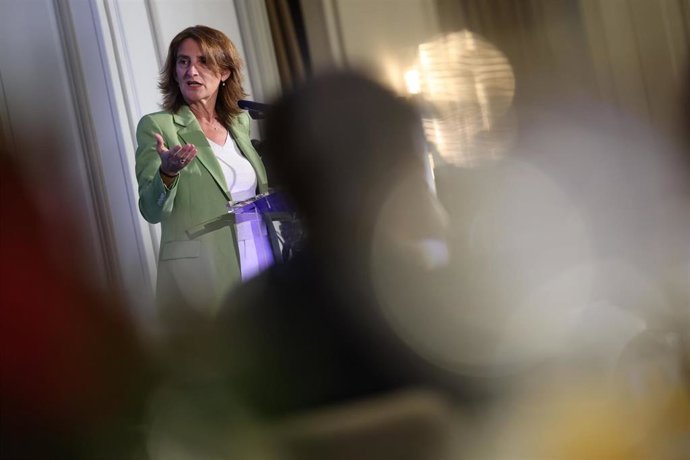 La vicepresidenta ejecutiva primera de la Comisión Europea para una Transición Limpia, Justa y Competitiva, Teresa Ribera, participa en un desayuno informativo de Fórum Europa, en el Hotel Palace, a 14 de septiembre de 2026, en Madrid (España).