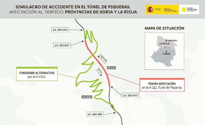 Transportes ha realizado un simulacro de accidente e incendio en el túnel de Piqueras de la N-11.