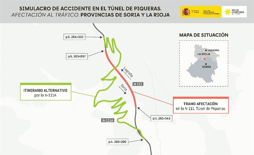 Transportes ha realizado un simulacro de accidente e incendio en el túnel de Piqueras de la N-11.