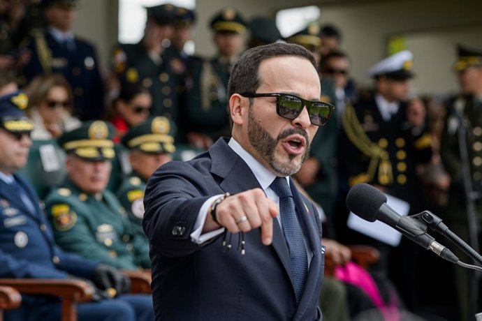 26 de agosto de 2026, Bogotá, Distrito de Bogotá, Colômbia: O presidente colombiano Abelardo De La Espriella participa de um evento para anunciar os novos chefes militares de seu governo na Academia Militar de Cadetes José Maria Córdova, em Bogotá, Colômb