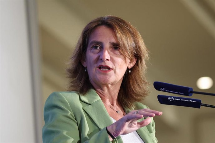 La vicepresidenta ejecutiva primera de la Comisión Europea para una Transición Limpia, Justa y Competitiva, Teresa Ribera, participa en un desayuno informativo de Fórum Europa, en el Hotel Palace, a 14 de septiembre de 2026, en Madrid (España).