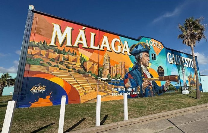 Mural en honor de Bernardo de Gálvez en la localidad de Galveston, Texas (Estados Unidos).