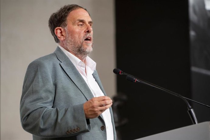 el presidente de ERC, Oriol Junqueras, durante el inicio del Any Tarradellas, a 7 de septiembre de 2026, en Barcelona, Catalunya (España). Este año se celebra el Any Tarradellas, cincuenta aniversario de regreso del mítico president de la Generalitat de C
