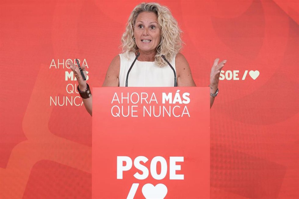 La portavoz de la Ejecutiva Federal del PSOE, Montse Mínguez, durante una rueda de prensa, en la sede del PSOE, a 14 de septiembre de 226, en Madrid (España).