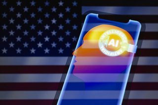 Archivo - January 24, 2024, Asuncion, Paraguay: Visual representation of artificial intelligence (AI) is displayed on a smartphone backdropped by the United States cropped flag. Alexandria, Virginia - The U.S. National Science Foundation (NSF) announced o