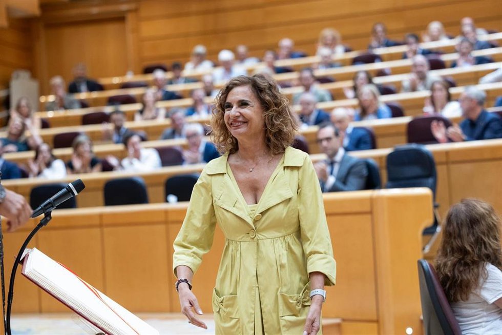 La senadora del PSOE y secretaria general del PSOE-A, María Jesús Montero, durante una sesión plenaria en el Senado, a 8 de septiembre de 2026, en Madrid (España). (Foto de archivo).