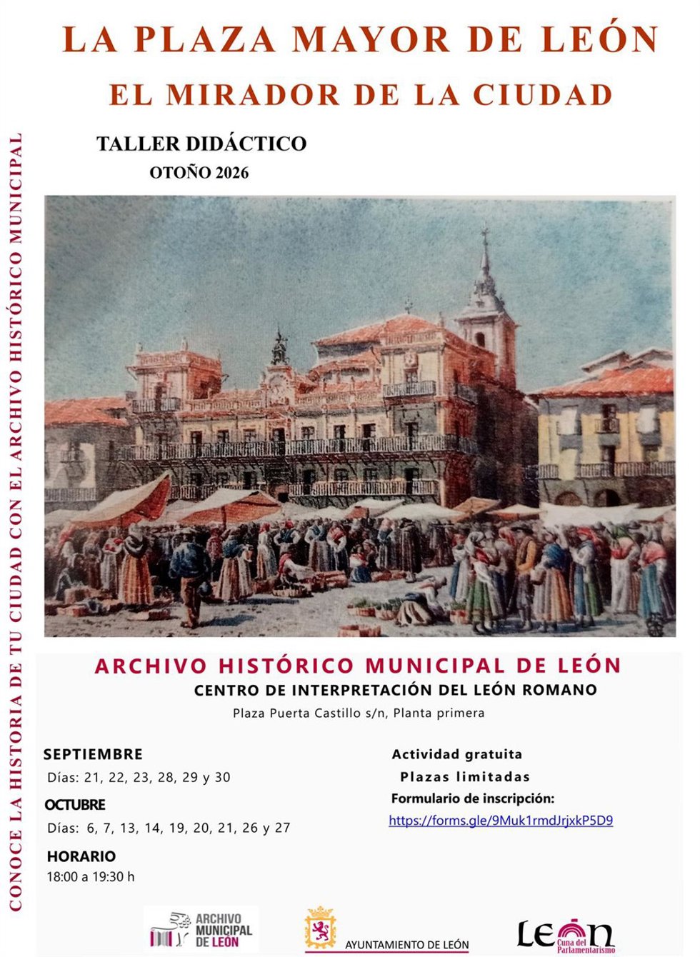 Cartel de los nuevos talleres didácticos del Archivo Histórico Municipal de León sobre la historia de la ciudad.