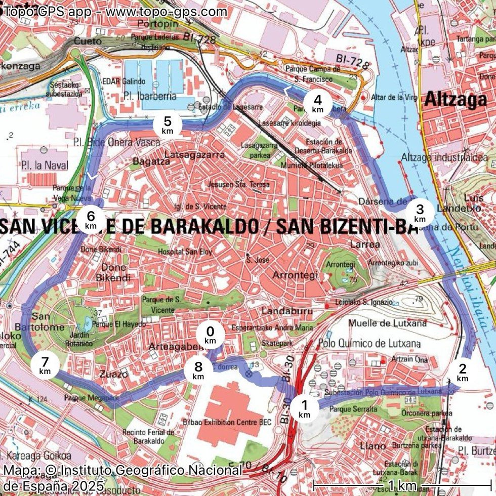 Mapa con el recorrido de la marcha solidaria de ISB