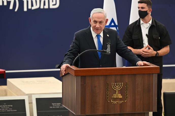 September 14, 2026, Jerusalem, Jerusalem, Israel: JERUSALEM, ISRAEL - AUGUST 5, 2026: A portrait of Israeli Prime Minister Benjamin Netanyahu as he attends a burial ceremony at Mount Herzl National Cemetery in Jerusalem, Israel, on August 5, 2026.