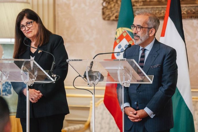 Os ministros das Relações Exteriores da Palestina, Varsen Shahin, e de Portugal, Paulo Rangel