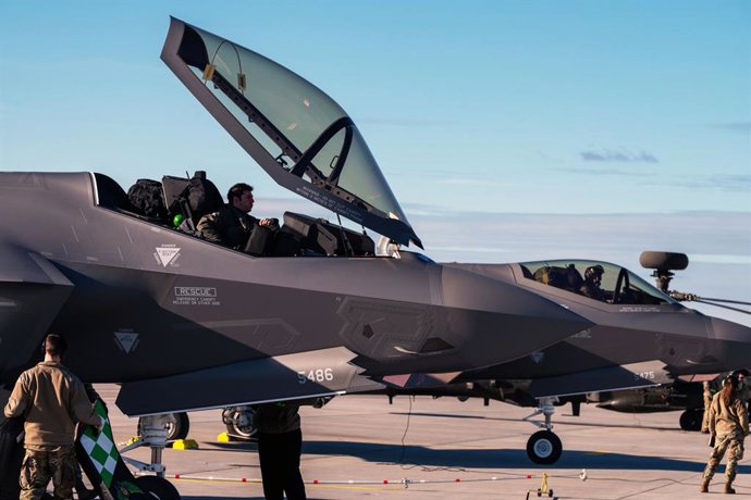 February 27, 2022 - Siauliai Air Base, Lithuania - Two U.S. Air Force F-35 Lightning II aircraft assigned to the 48th Fighter Wing, Royal Air Force Lakenheath, England, arrive at Siauliai Air Base, Lithuania, Feb. 27, 2022, in support of NATO's collective
