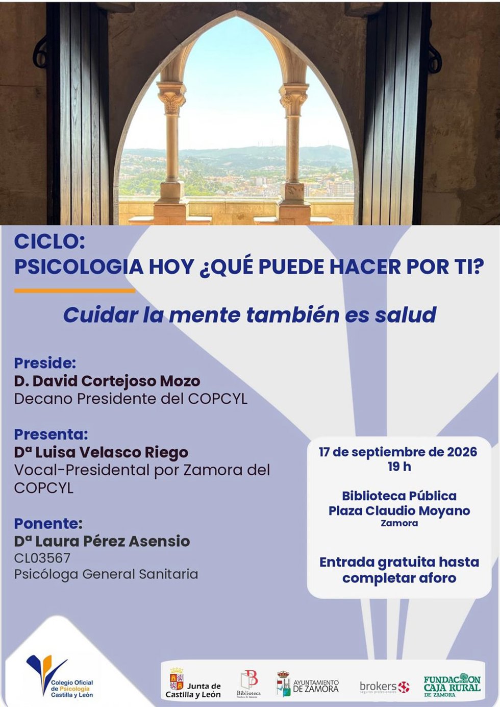 El COPCyL celebra este jueves en Zamora una charla sobre cuidado de la salud mental