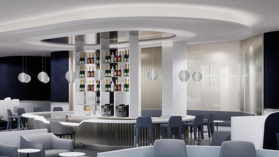 Representación en 3D de la futura sala VIP de Air France en el aeropuerto JFK de Nueva York.