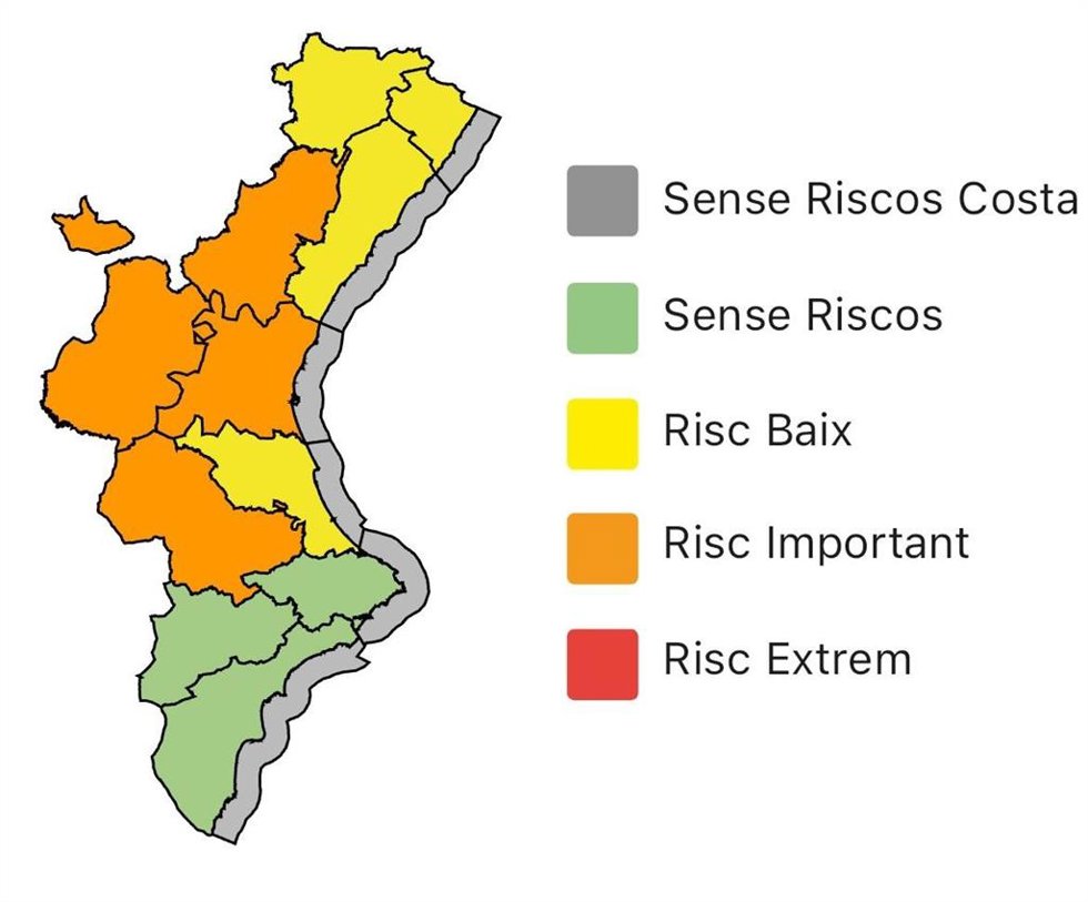 Emergencias actualiza la alerta por lluvia con nivel naranja en interior sur de Valencia y norte y litoral en Castellón