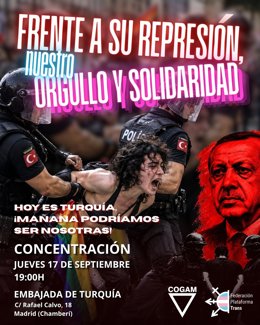 Plataforma Trans y COGAM convocan una concentración este jueves en Madrid contra la persecución LGTBIQA+ en Turquía