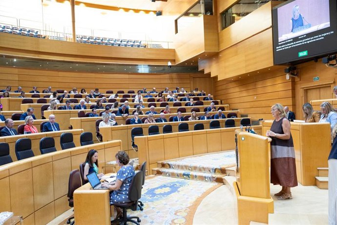 La senadora del PP María Carmen Isabel Pobo interviene durante una sesión plenaria, en el Senado, a 15 de septiembre de 2026, en Madrid (España). 