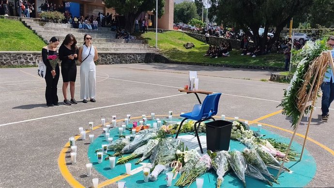 Homenaje a la estudiante española asesinada el pasado 12 de septiembre, en el Instituto de Ciencias de la Educación, a 14 de septiembre de 2026, en Cuernavaca, Morelos (México). 