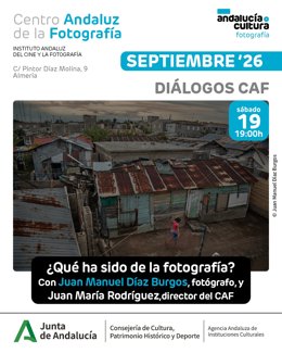Cartel de 'Diálogos CAF' con Juan Manuel Díaz Burgos y Juan María Rodríguez.
