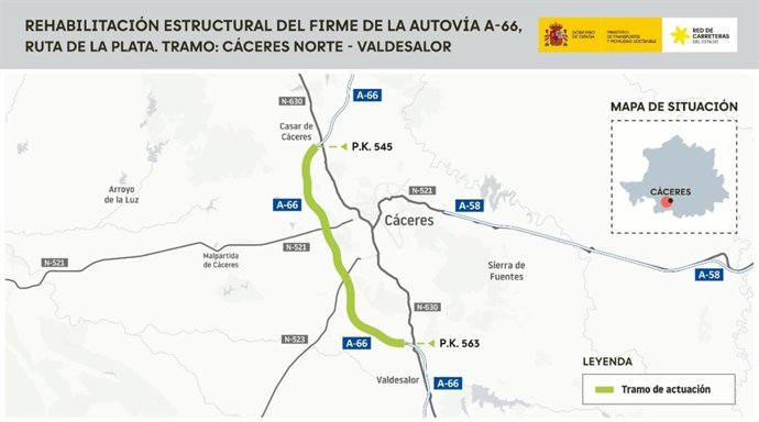 Rehabilitación de firme en la A-66 entre Cáceres Norte y Valdesalor