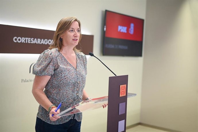 La portavoz de Sanidad del PSOE en las Cortes de Aragón, María Rodrigo, en rueda de prensa.