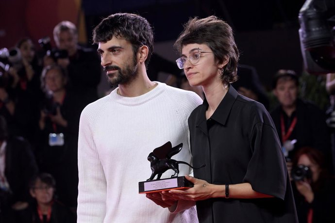 VENICE, ITALY - SEPTEMBER 12: Yuval Abraham and Rachel Szor pose with the Special Jury Prize Award for "Naza" at the Winners Photocall during the 83rd Venice International Film Festival at Sala Grande on September 12, 2026 in Venice, Italy.