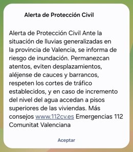 ES-Alert enviado a la provincia de Valencia por riesgo de inundaciones