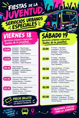 El Ayuntamiento de Tudela habilita servicios especiales de transporte urbano con motivo de las Fiestas de la Juventud.