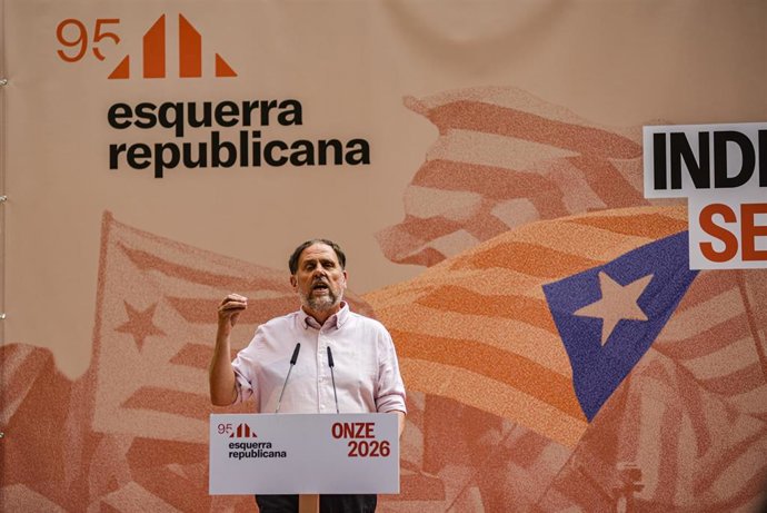 El presidente de ERC, Oriol Junqueras, durante el acto organizado por Esquerra Republicana de Catalunya por la Diada, a 11 de septiembre de 2026, en Barcelona, Catalunya (España). 