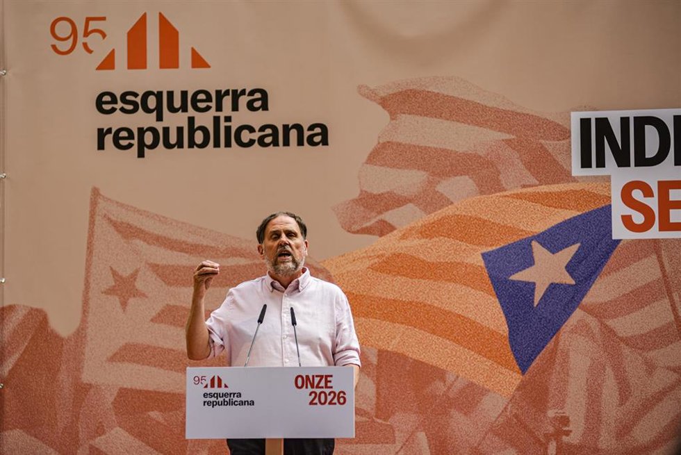 El presidente de ERC, Oriol Junqueras, durante el acto organizado por Esquerra Republicana de Catalunya por la Diada, a 11 de septiembre de 2026, en Barcelona, Catalunya (España).
