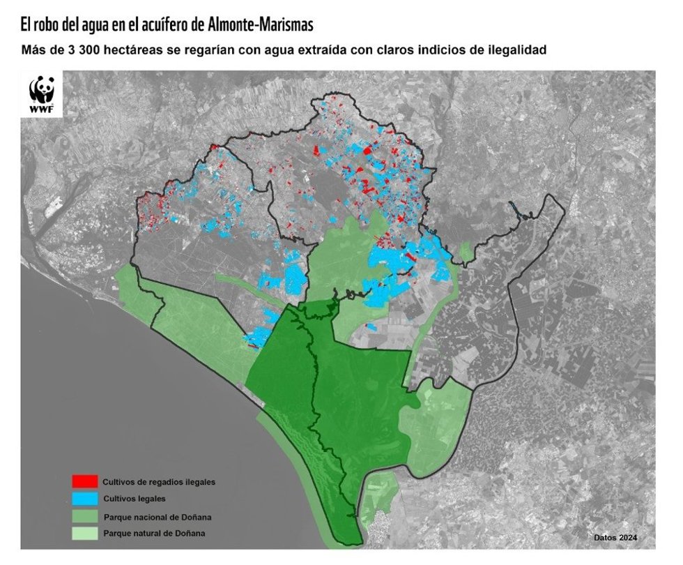 Imagen de riegos en Doñana, según la investigación de WWF.