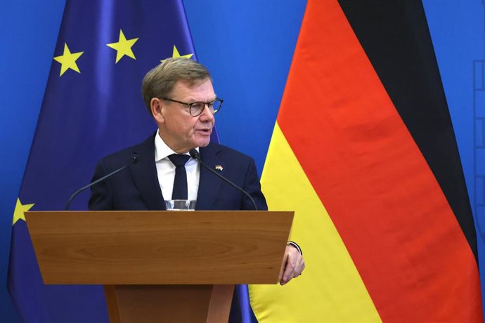 El ministro de Exteriores alemán, Johann Wadephul, durante una rueda de prensa en Budapest.
