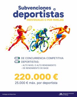 La Diputación de Málaga apoyará con 220.000 euros a deportistas que compitan individualmente o por parejas.