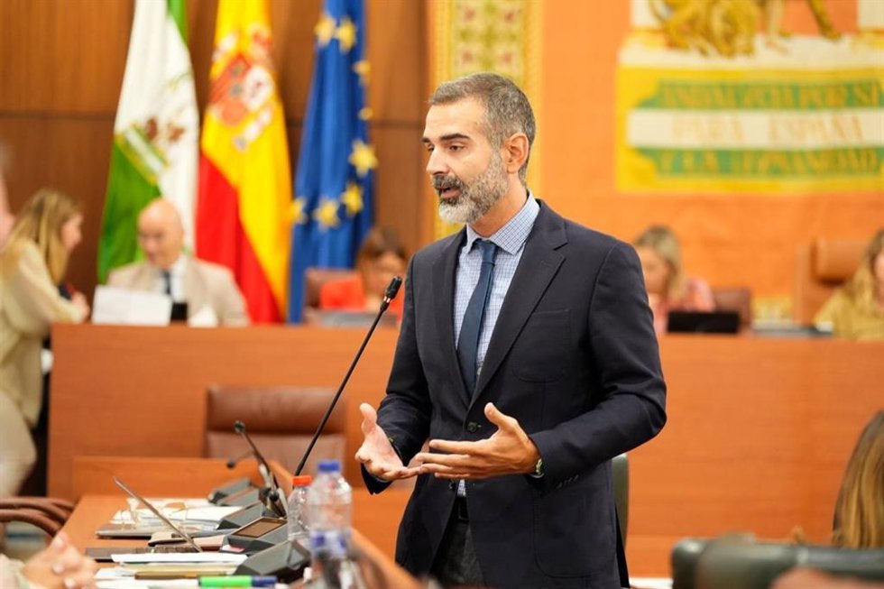 El consejero de Agricultura, Pesca, Agua y Desarrollo Rural, Ramón Fernández- Pacheco, durante la sesión de control del Pleno del Parlamento de Andalucía.