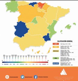 Mapa de las calificaciones obtenidas por las CCAA en el último Índice DEC.