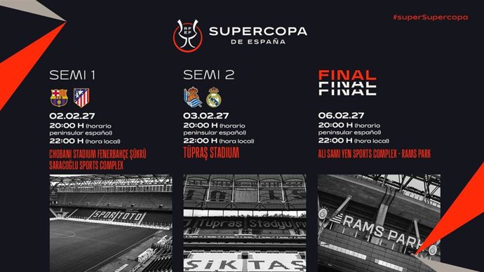 Horarios de la Supercopa de España 2027 en Estambul (Turquía).