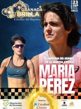 Cartel anunciador del acto homenaje a la atleta María Pérez en el que participará la propia atleta en la Casa de la Cultura de su pueblo, Orce, el miércoles 23 de septiembre a las 20,00 horas.