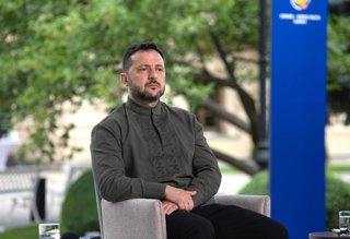 August 23, 2026, Kyiv, Ukraine: President of Ukraine Volodymyr Zelenskyy participates in a news conference after the Ukraine - Nordic-Baltic Eight (NB8) Summit at the Mariinskyi Palace on National Flag Day, Kyiv, Ukraine, August 23, 2026. Participants of 