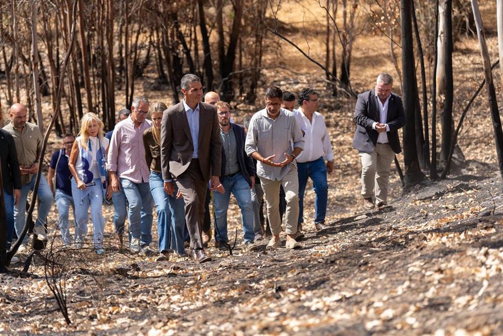 El presidente del Gobierno, Pedro Sánchez, visita la zona devastada por el fuego de este verano, acompañado por alcaldes de municipios afectados.