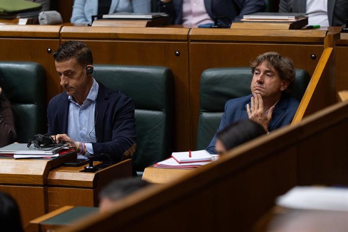 Los dirigentes del PSE-EE Eneko Andueza y Ekain Rico en el Parlamento vasco