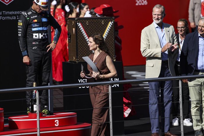 September 13, 2026, Madrid, Spain: Isabel Diaz Ayuso president of comunidad de Madrid podium during the 2026 Formula 1 Spanish Grand Prix, 14th round of the 2026 Formula One World Championship from September 11 to 13, 2026 on the Madring, in Madrid, Spain