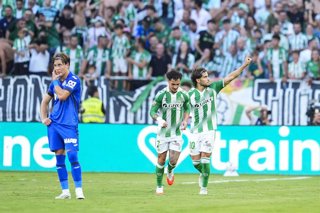 Abde Ezzalzouli of Real Betis Balompie celebrates after scoring his team's first goal during the Spanish league, LaLiga EA Sports, football match played between Real Betis and Getafe CF at La Cartuja stadium on September 17, 2026, in Sevilla, Spain.