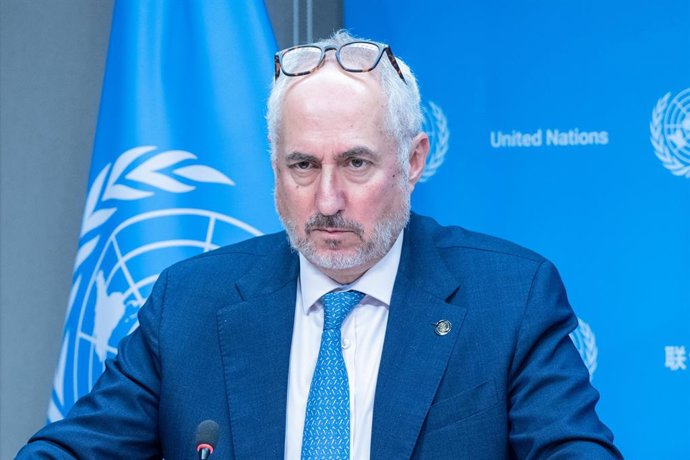 September 16, 2026, New York, New York, USA: Spokesperson for Secretary-General Stephane Dujarric moderates as Secretary-General Antonio Guterres speaks during press conference ahead of General Assembly High-level Week 2026 at UN Headquarters in New York,