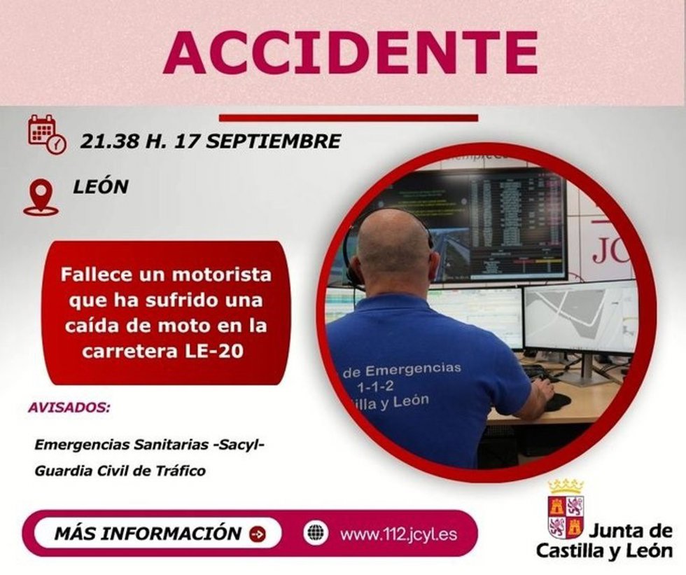 Gráfico difundido por 112 con datos del accidente mortal en la LE-20