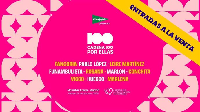 Fangoria, Pablo López, Marlon, Funambulista, Huecco, Conchita o Rosana, en una nueva edición de 'Cadena 100 por Ellas'