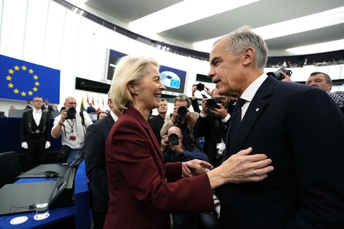 September 17, 2026, Strasbourg, France: Prime Minister Mark Carney is greeted by European Commission President Ursula von der Leyen as he arrives to address the European Parliament in Strasbourg, France, on Thursday, Sept. 17, 2026.
