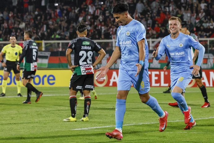 Futbol, Palestino vs Montevideo City Torque. Fecha 2, Copa Sudamericana 2026. El jugador de Montevideo City Torque Salomon Rodriguez celebra tras marcar un gol contra Palestino durante el partido del grupo F de la Copa Sudamericana realizado en el