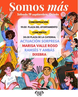 Cartel del concierto 'Somos más' anunciado por el colectivo Fiestes Populares de Oviedo