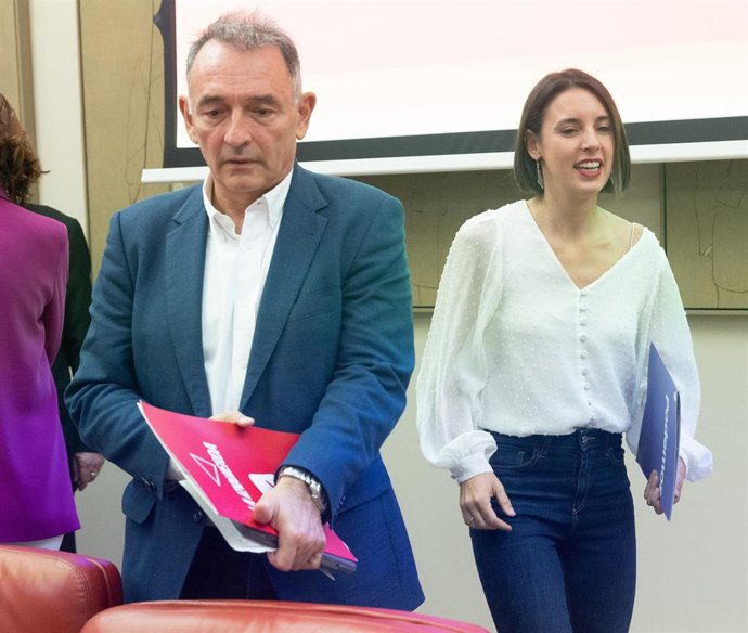 Archivo - La eurodiputada de Podemos, Irene Montero, y el portavoz de IU,  Enrique Santiago, en una imagen de archivo
